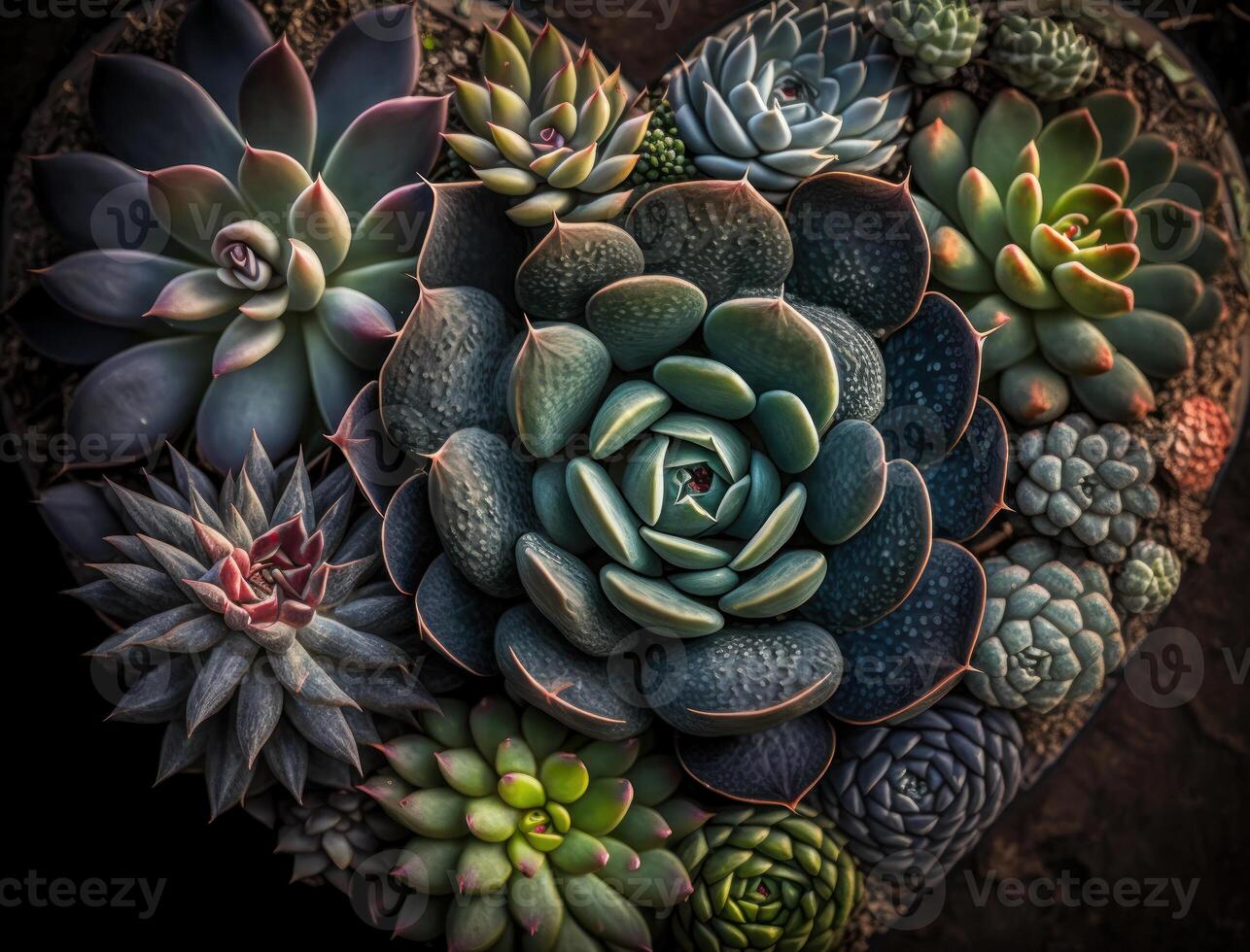 Green heart made by various succulents Environmental protection concept created with technology photo