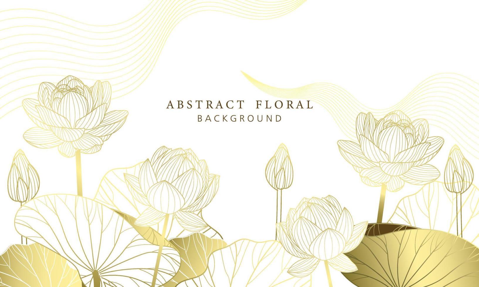 Lotus luxury hand drawn botanical leaves line art background vector