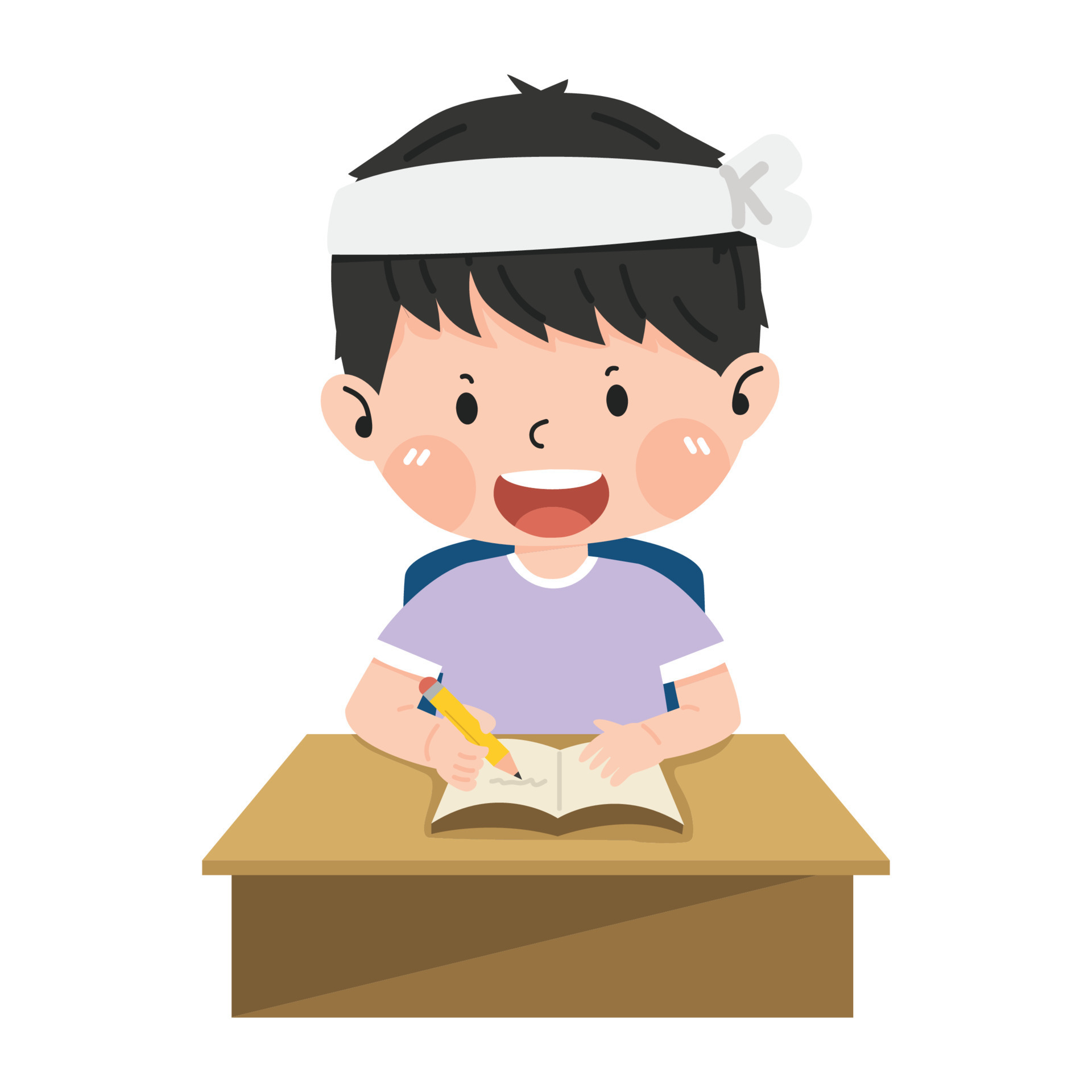 student the boy writing on his desk 22308324 Vector Art at Vecteezy
