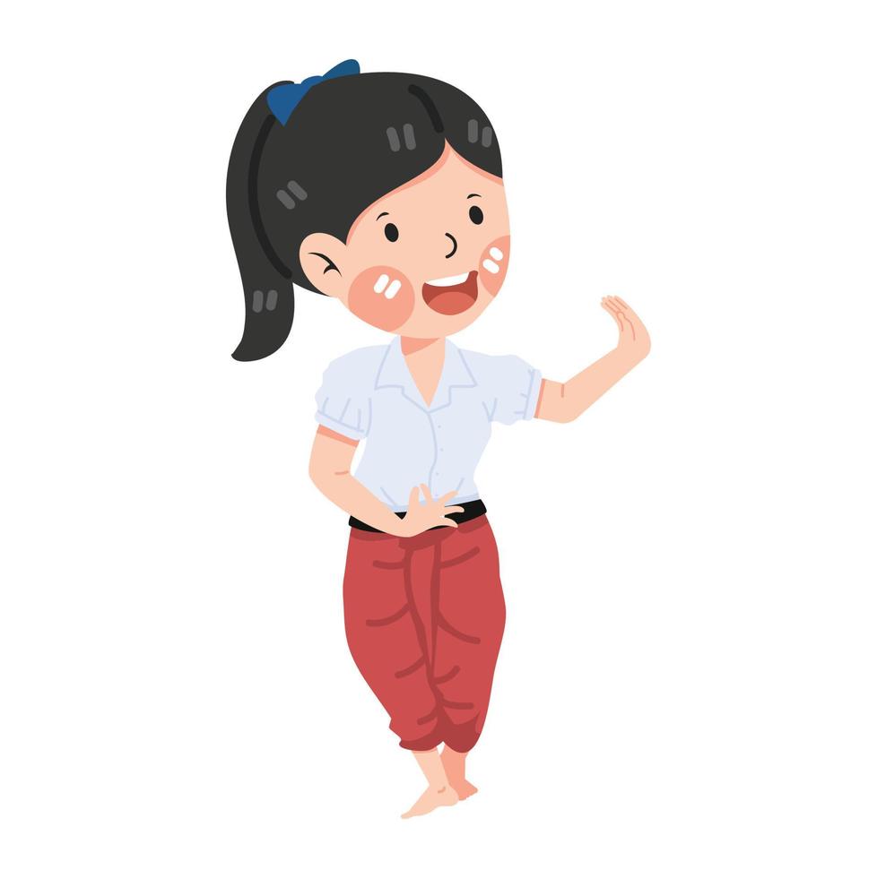 Cartoon Woman student Thai Dance vector