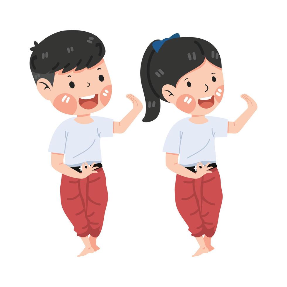 Cute couple student of traditional Thai dancers vector