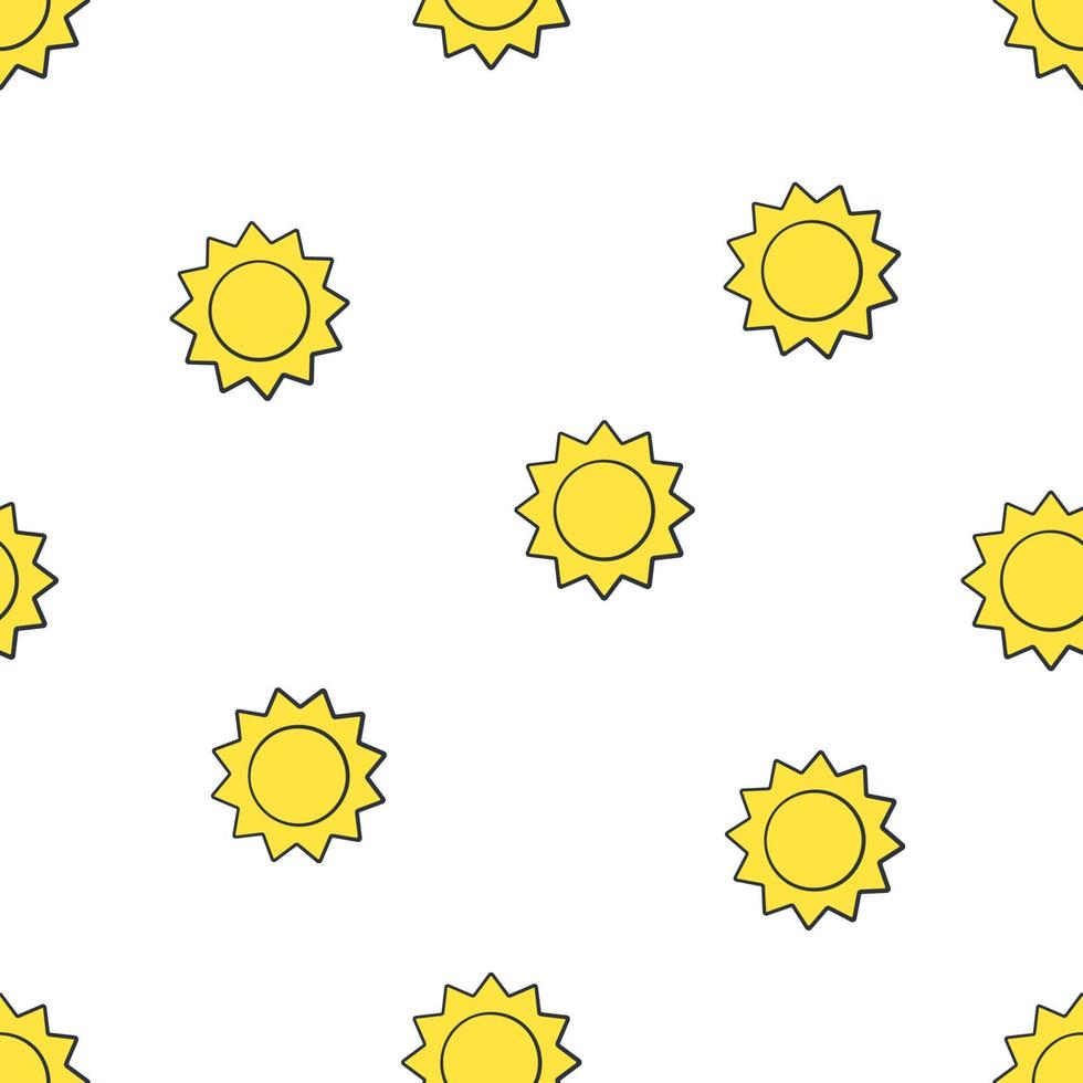 Seamless pattern with cute suns with triangular rays on white background. Weather symbol vector