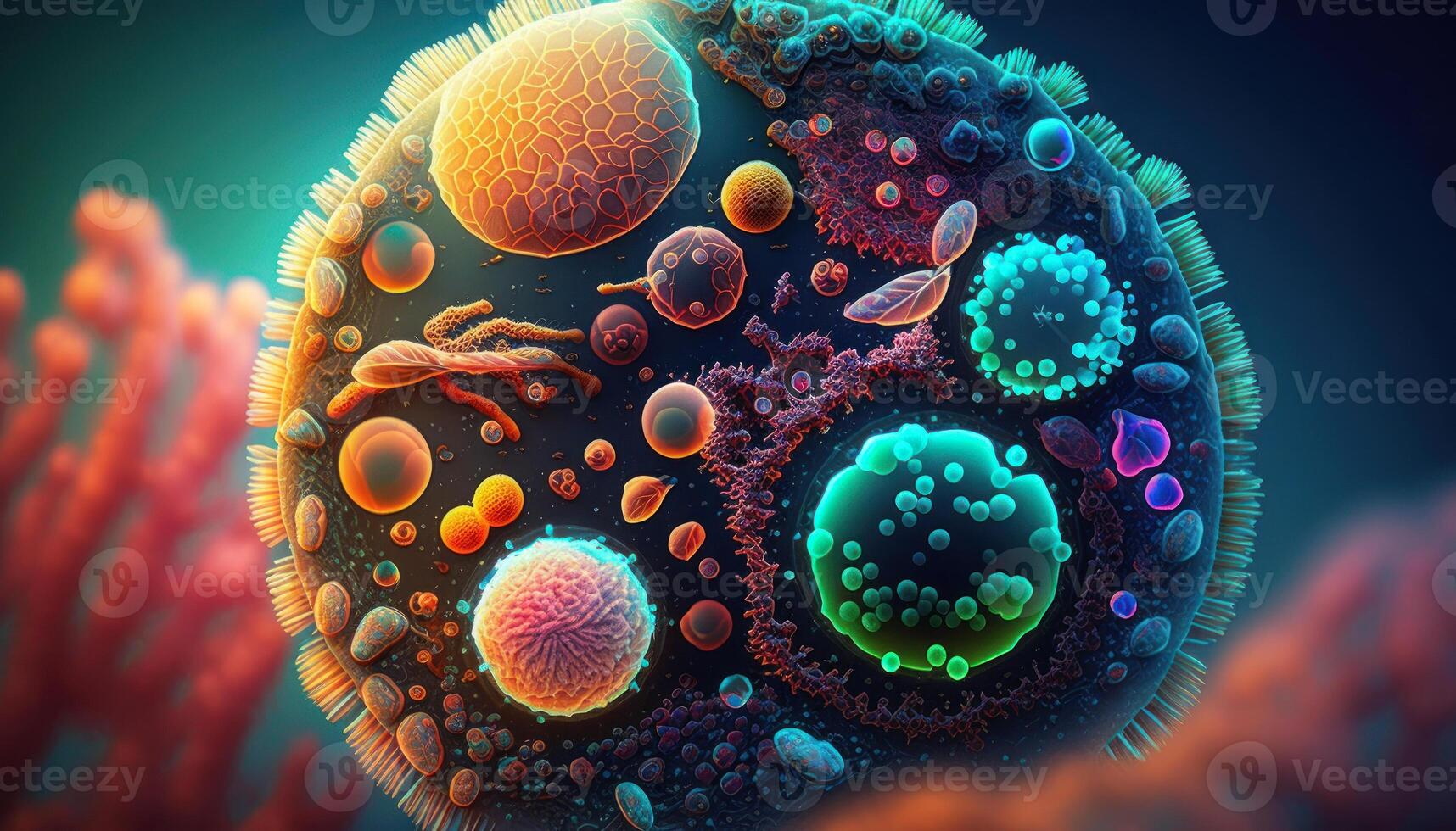 Bacteria and virus cells World under the microscope created with technology photo