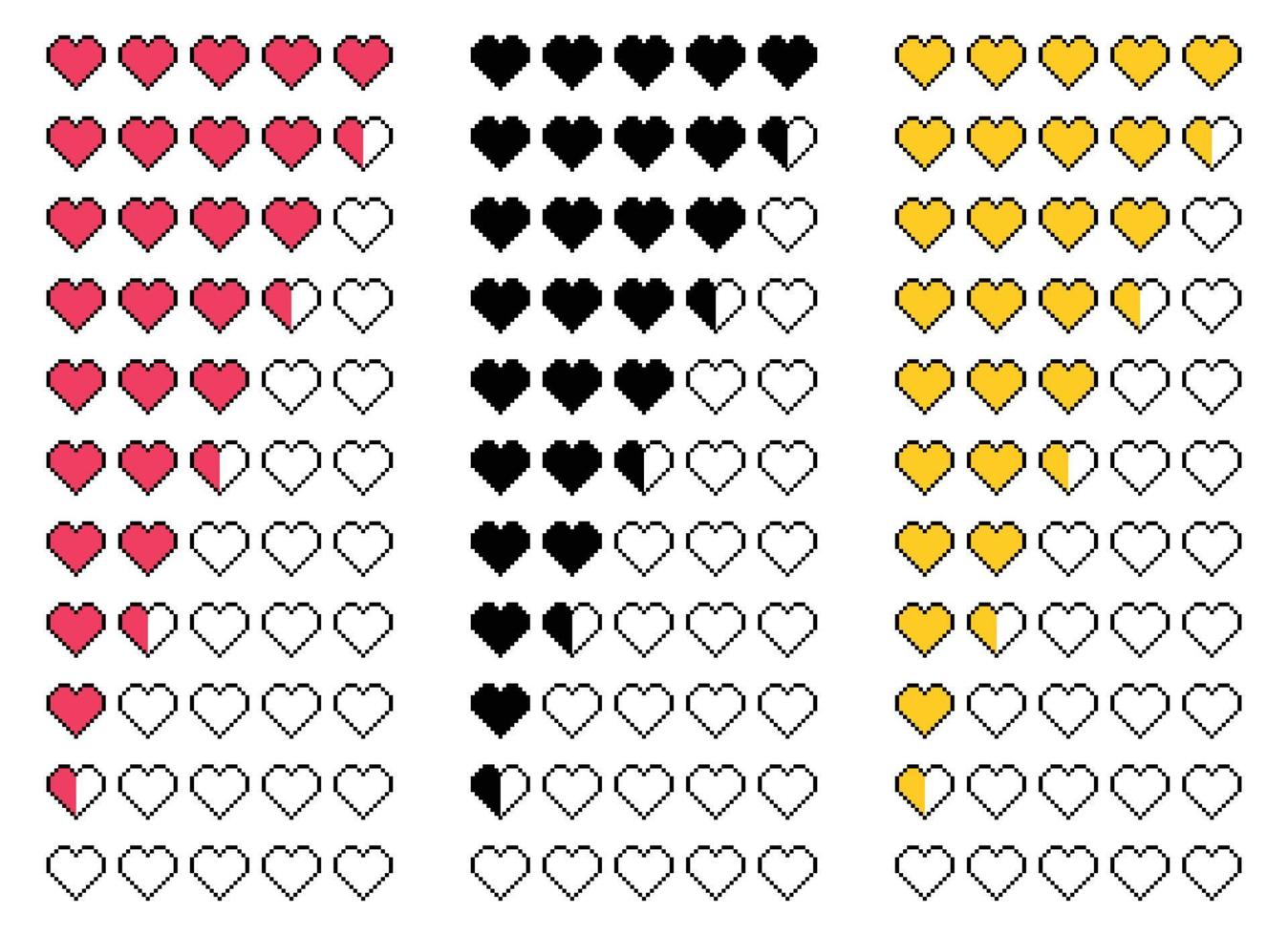 Heart rating icon set. Pixel heart customer review. Vector illustration in flat style