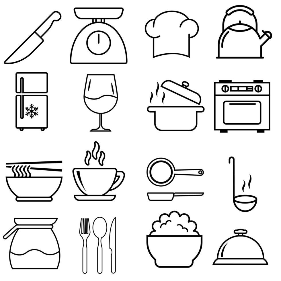 Kitchen vector icons set. cooking illustration symbol collection.   kitchen utensils sign.