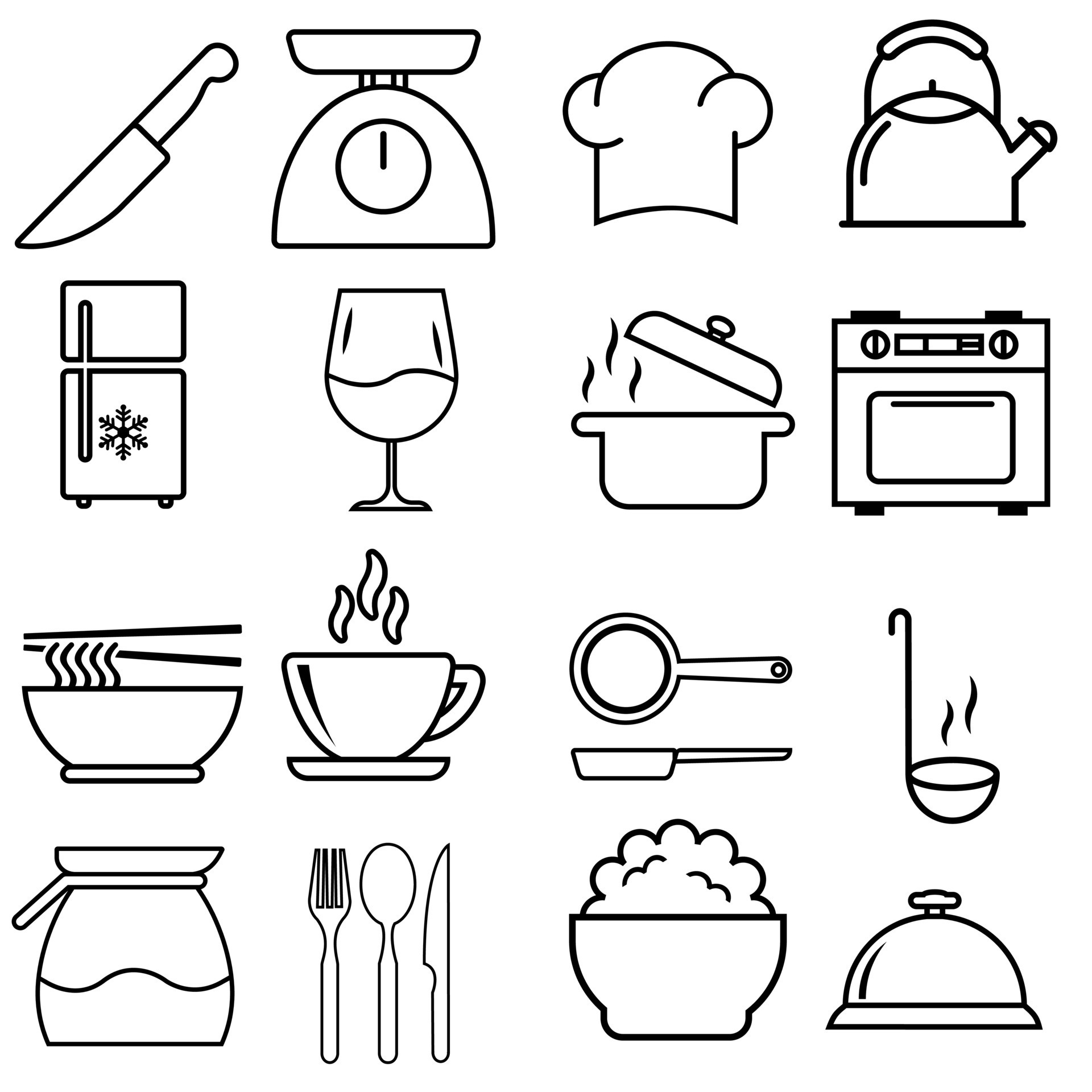 Kitchen vector icons set. cooking illustration symbol collection