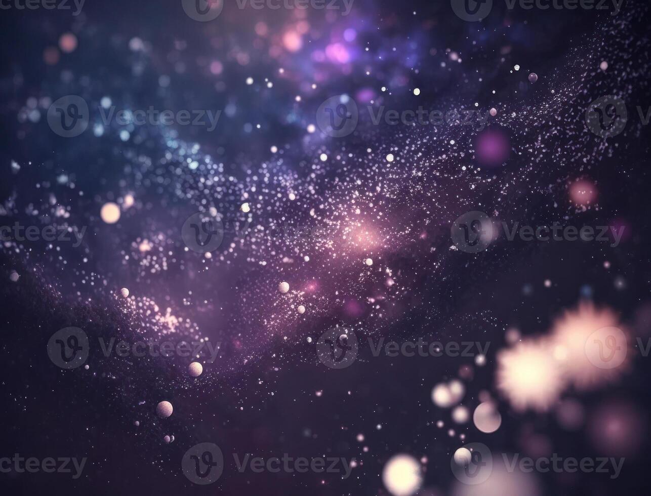 Dark blue and glow particle abstract background Blurry bokeh background with sparkles, particles and glitter created with technology photo