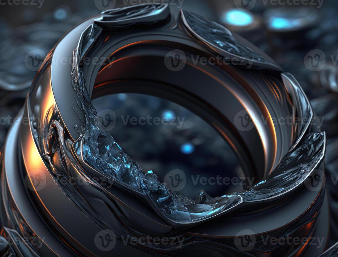 Concentric obsidian rings shapes Abstract geometric background created with technology photo