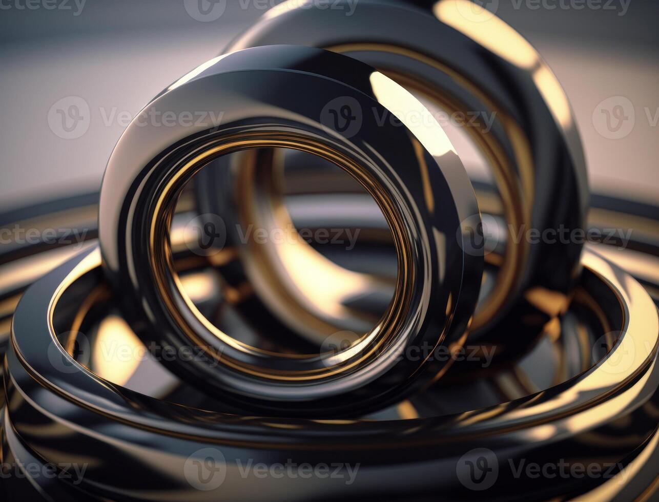 Concentric obsidian rings shapes Abstract geometric background created with technology photo