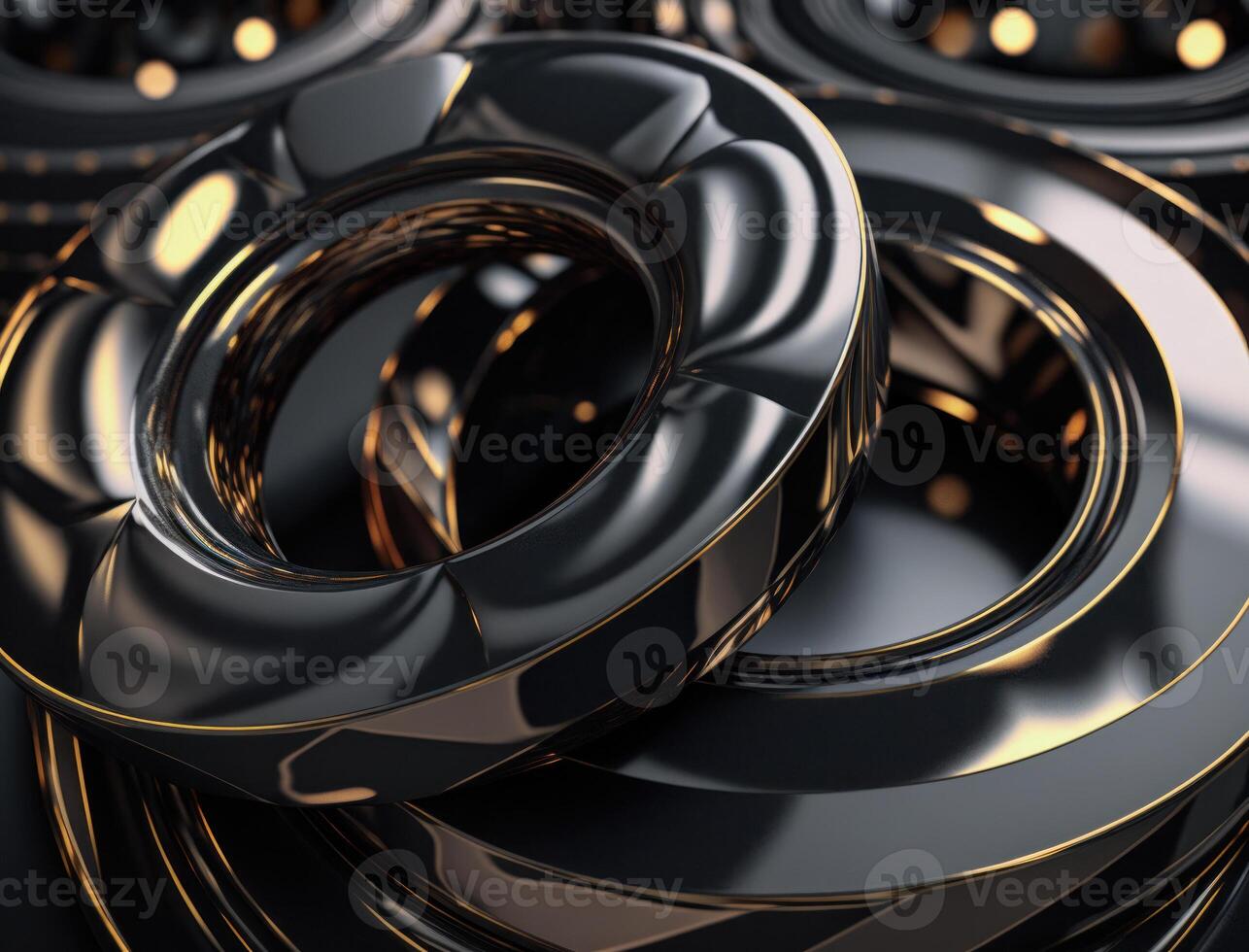Concentric obsidian rings shapes Abstract geometric background created with technology photo