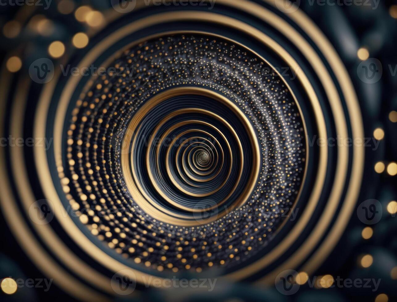 Concentric golden rings shapes Abstract geometric background created with technology photo
