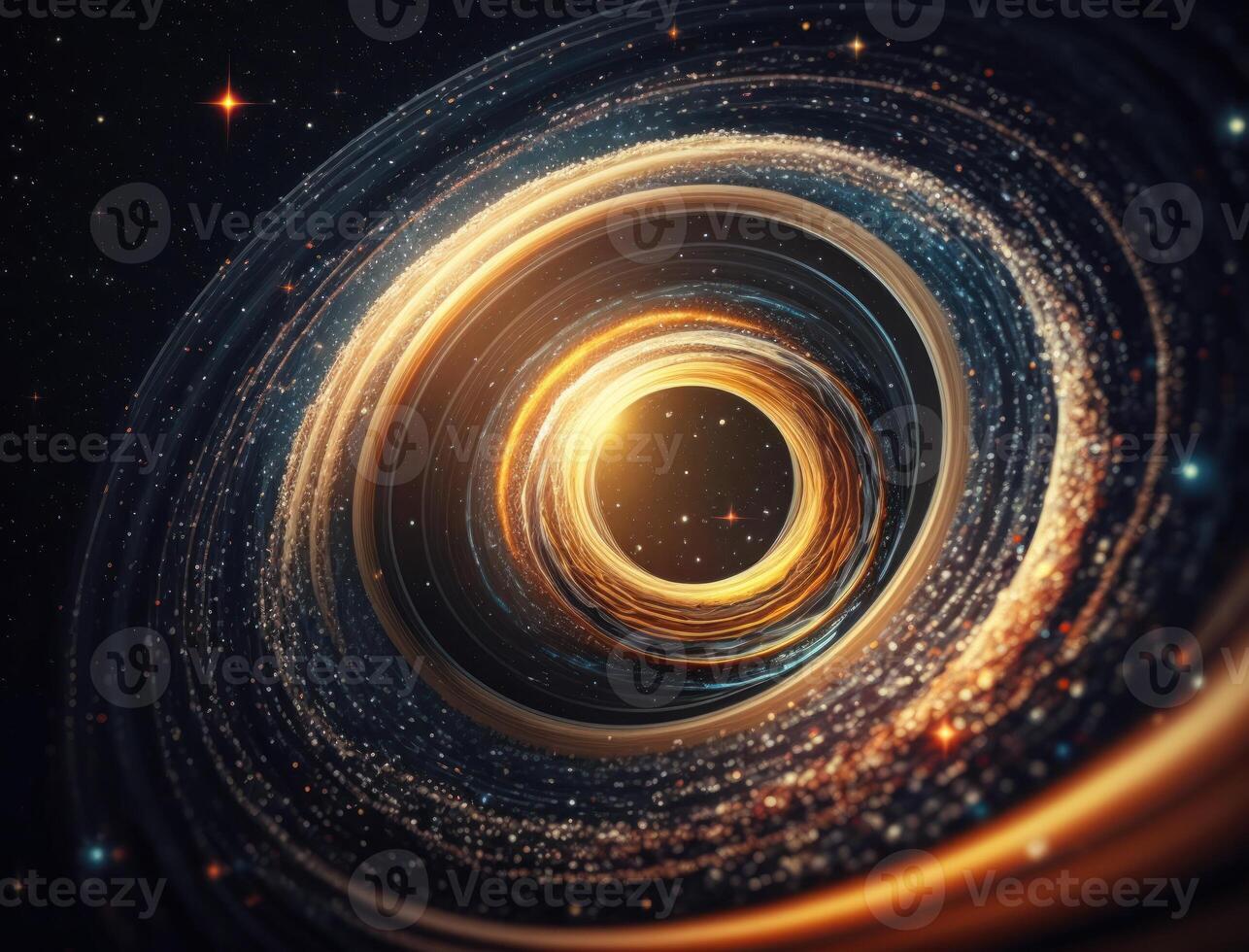Concentric golden rings shapes Abstract geometric background created with technology photo
