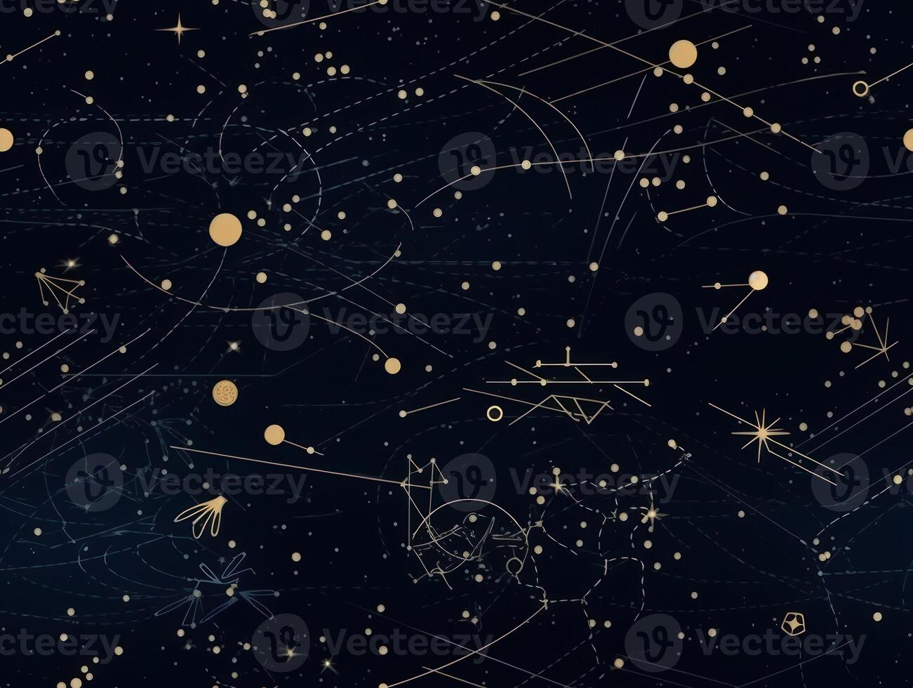 Starry sky space background seamless pattern in dark blue and green colors created with technology photo