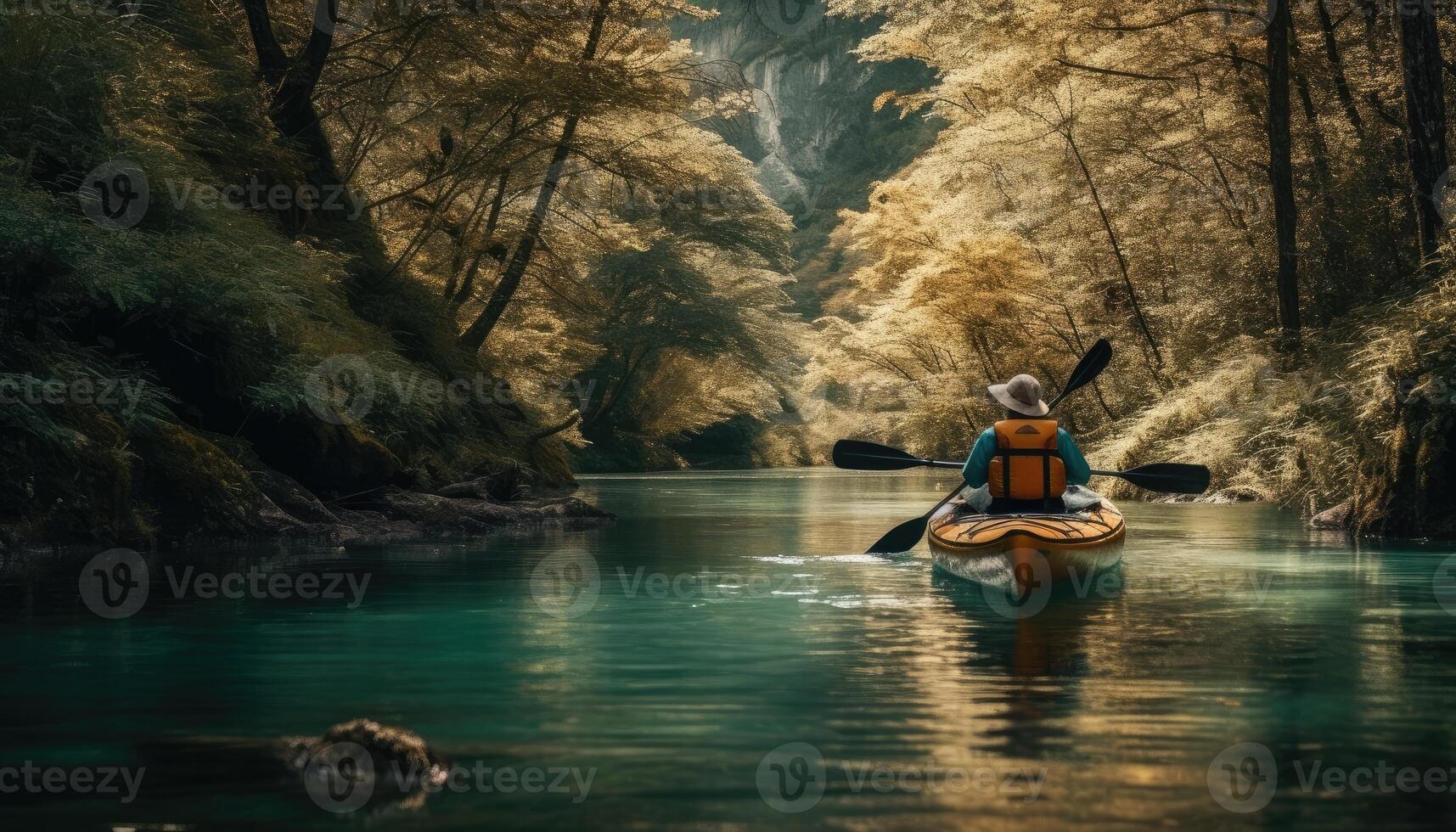 A person enjoying an eco-friendly activity, such as kayaking or hiking, with a focus on the importance of preserving natural habitats. photo