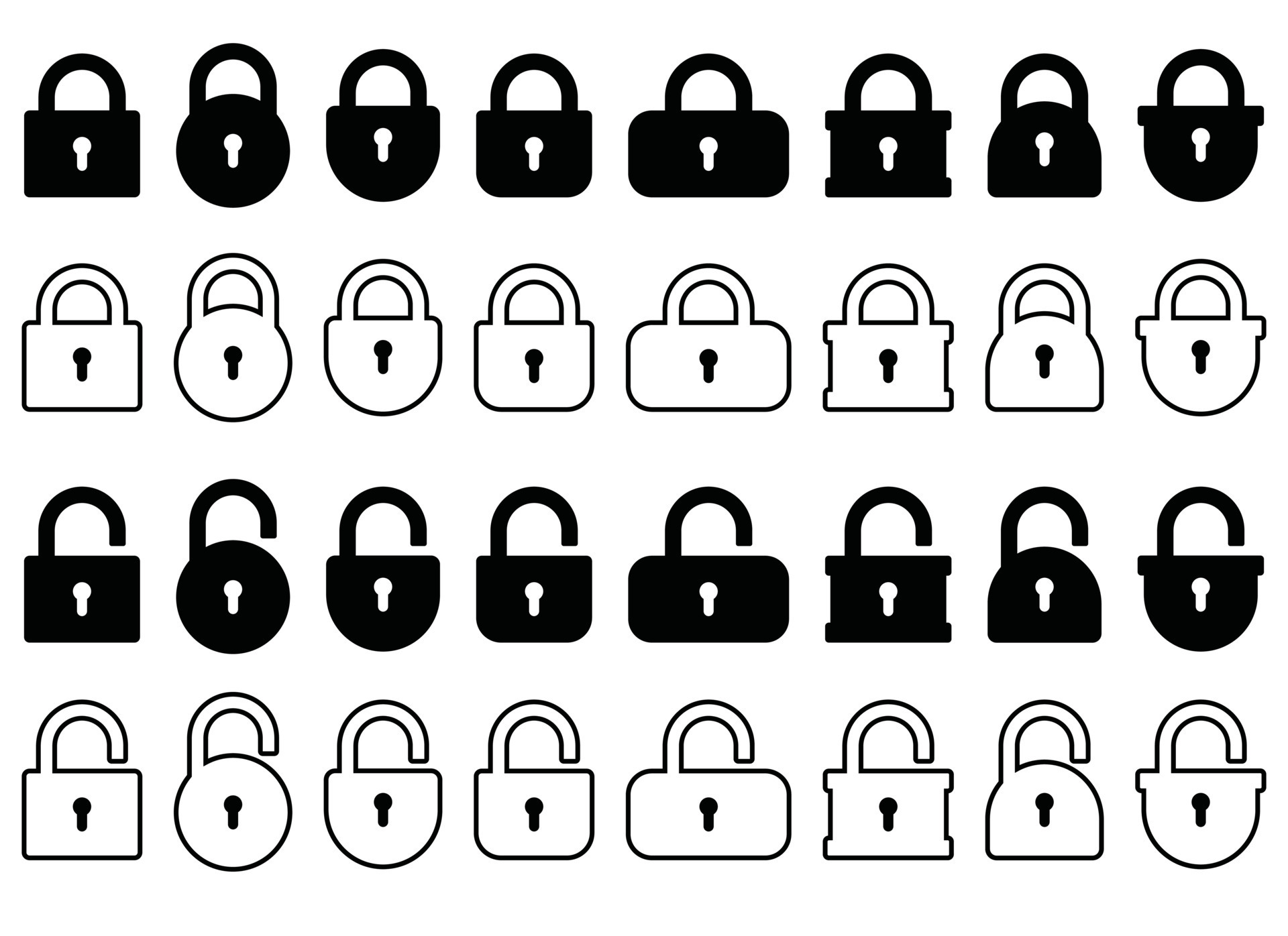 Opened and closed padlock icon in flat style. Lock vector illustration