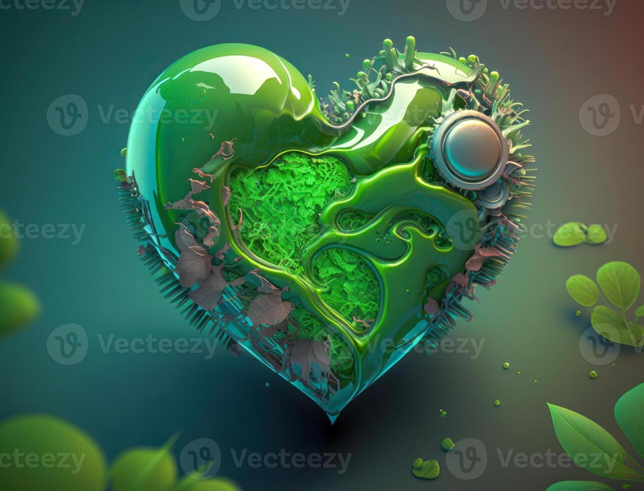 Green heart that represents environmental protection created with technology photo