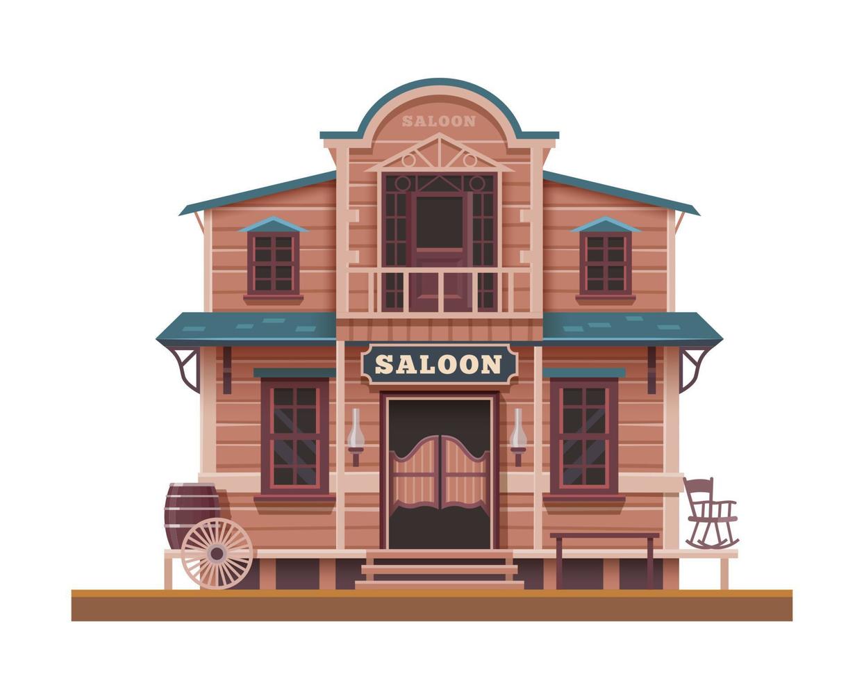 Western, Wild West saloon, cartoon town building vector