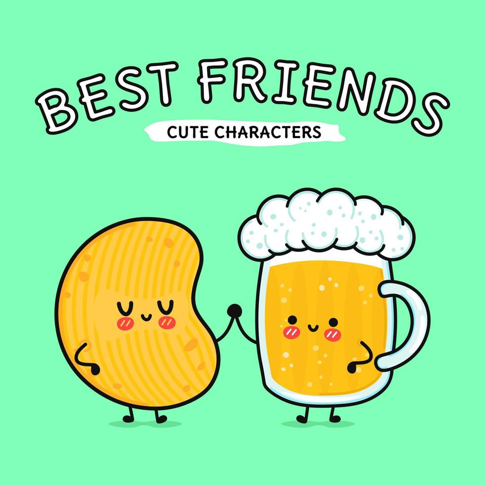 Glass of beer and chips. Vector hand drawn cartoon kawaii characters, illustration icon. Funny cartoon glass of beer and chips mascot character concept