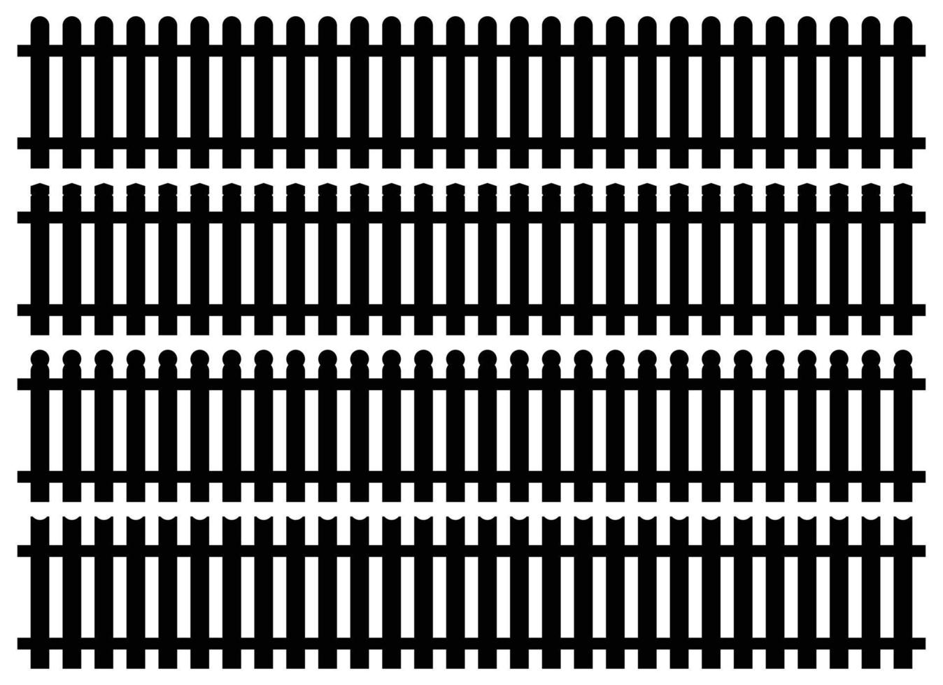 Set of fence silhouette in flat style vector illustration. Black fence isolated on white