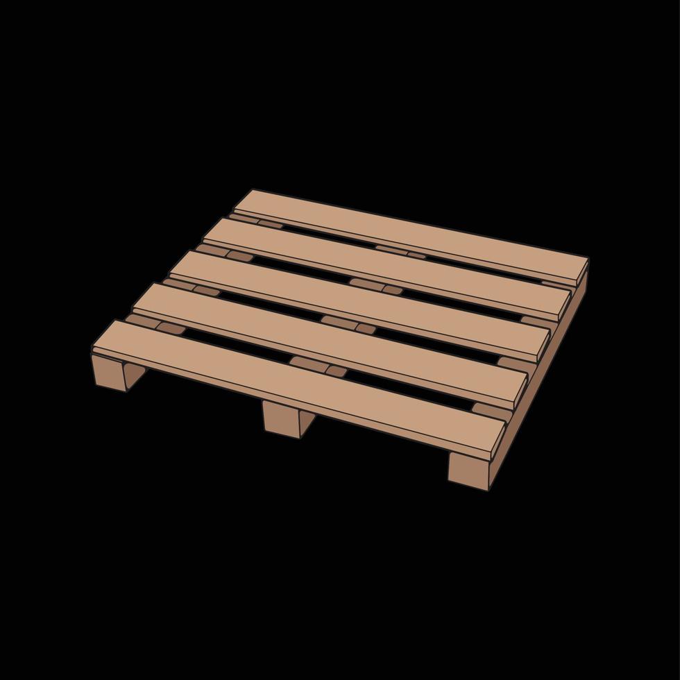 Wooden pallet vector illustration on black background . Isolated isometric wood container. Isometric vector wooden pallet.