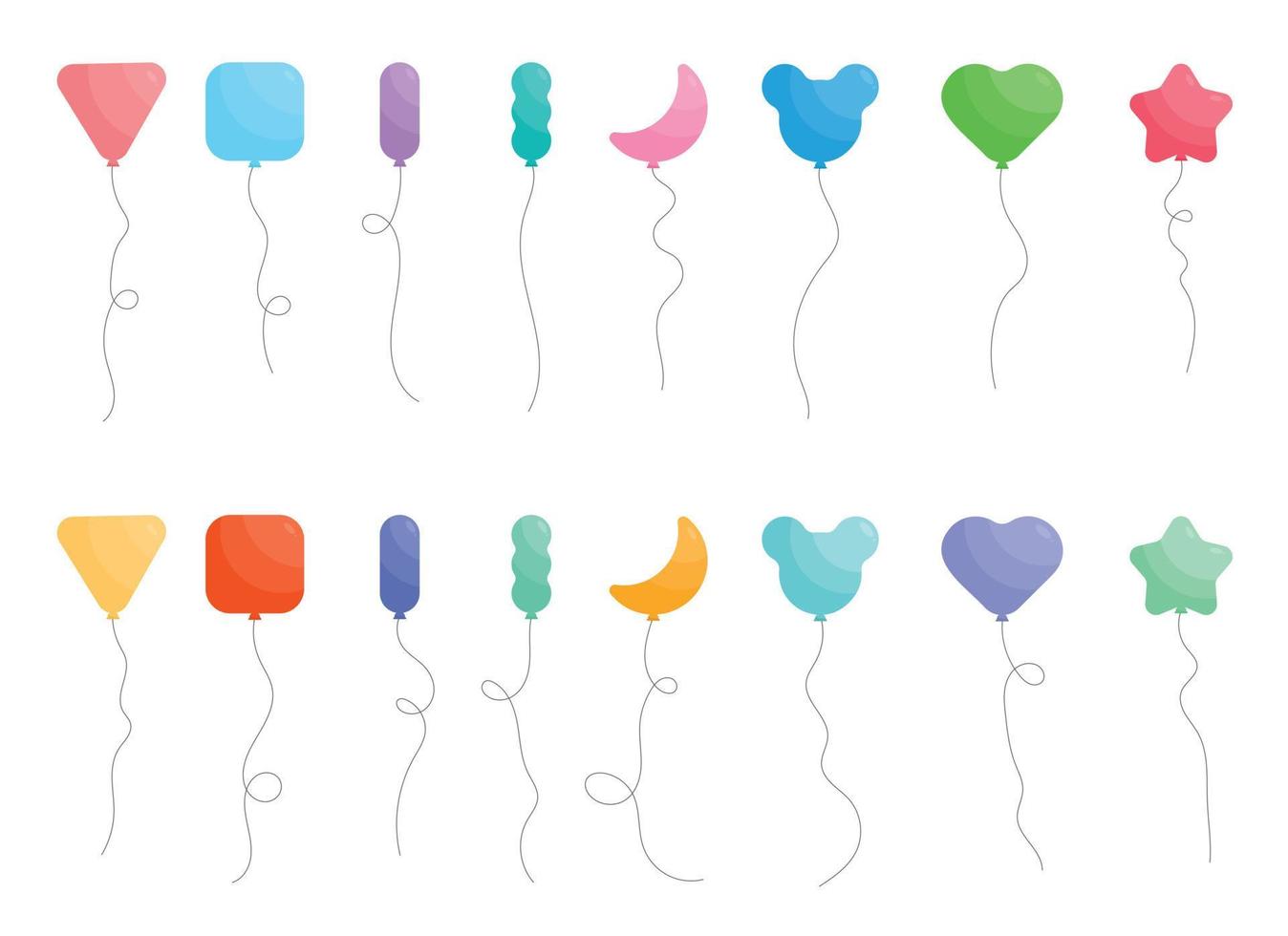 Set of colored party balloons tied with strings. Vector illustration in cartoon style