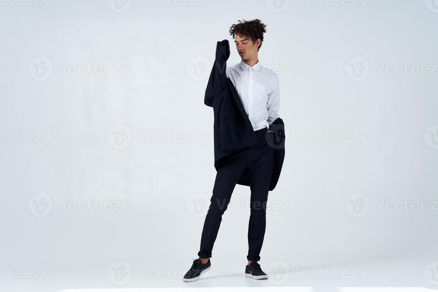 business man black jacket modern style studio isolated background photo