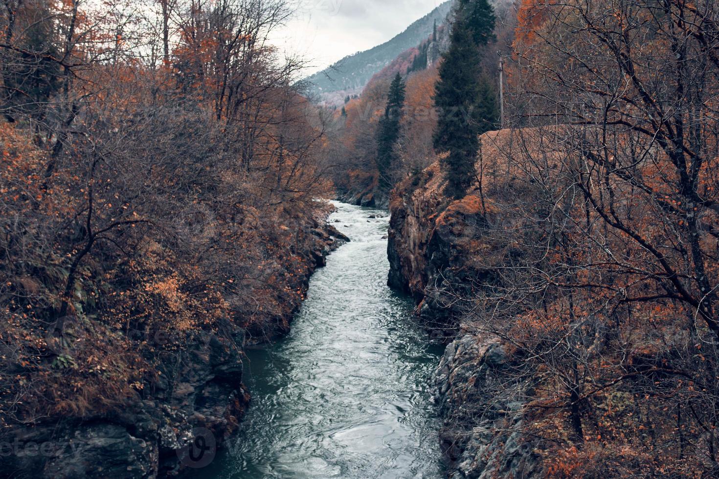 river between mountains autumn forest travel fresh air photo