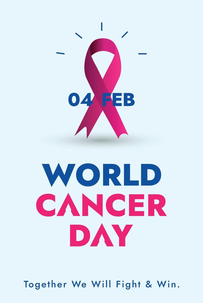 World cancer day. World cancer day story post. 4 February world  cancer day banner with purple ribbon on cyan background. cancer awareness campaign. Together we will fight and win. 4th February. vector