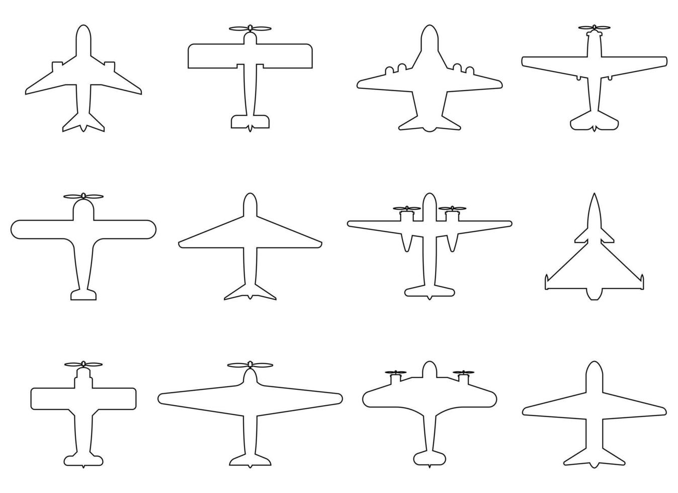 Top view of line plane icon set. Vector illustration isolated on white