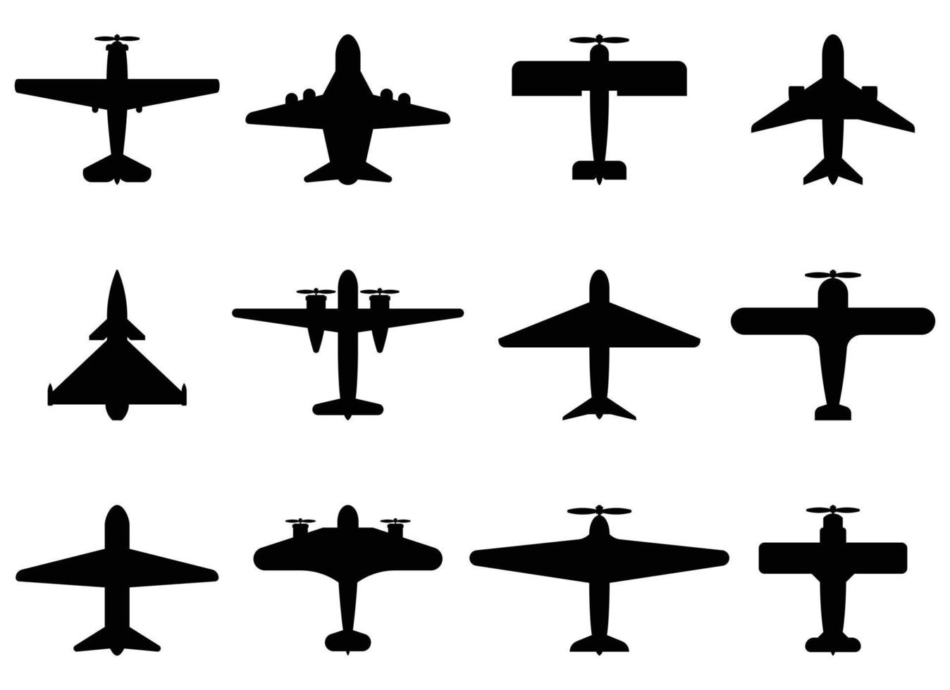 Top view of plane silhouette icon set. Vector illustration isolated on white