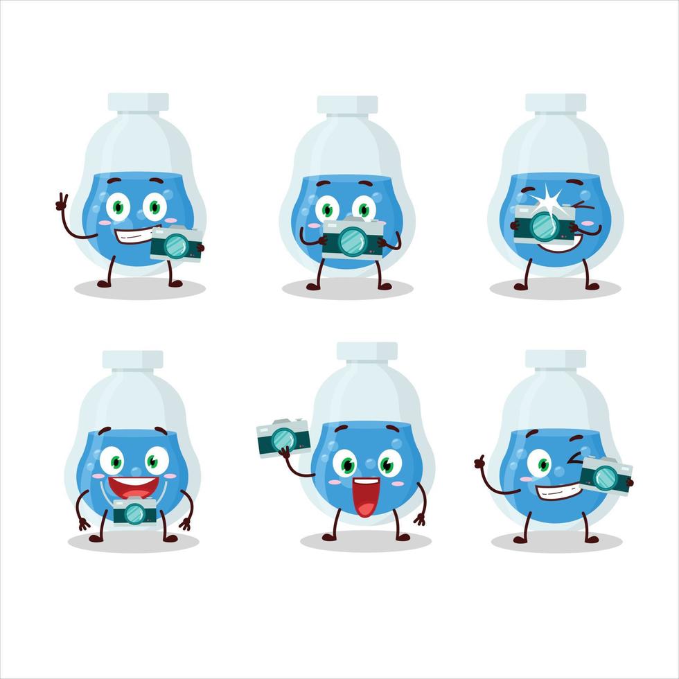 Photographer profession emoticon with blue potion cartoon character vector