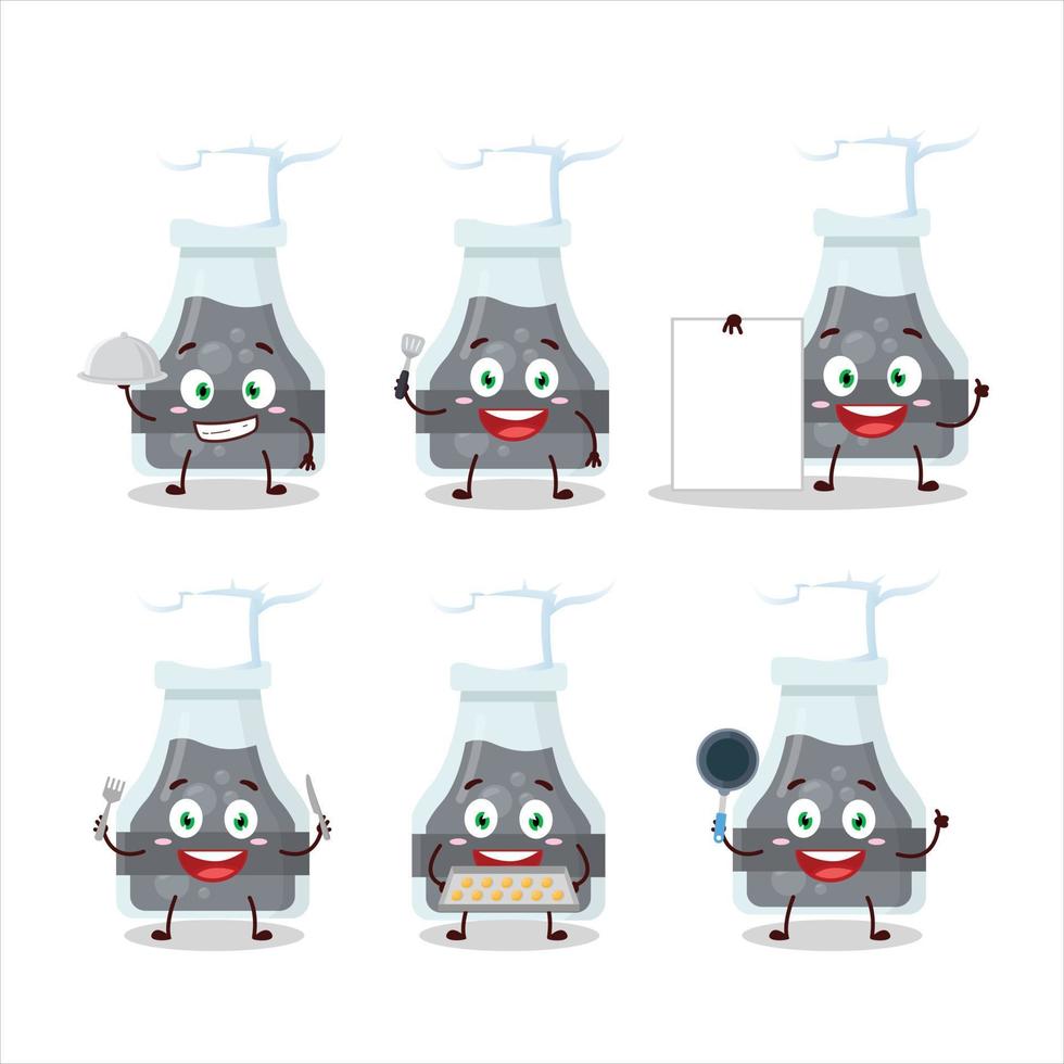 Cartoon character of black potion with various chef emoticons vector
