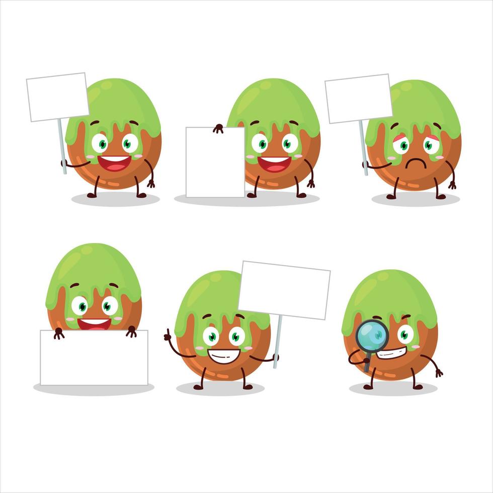 Choco green candy cartoon character bring information board vector