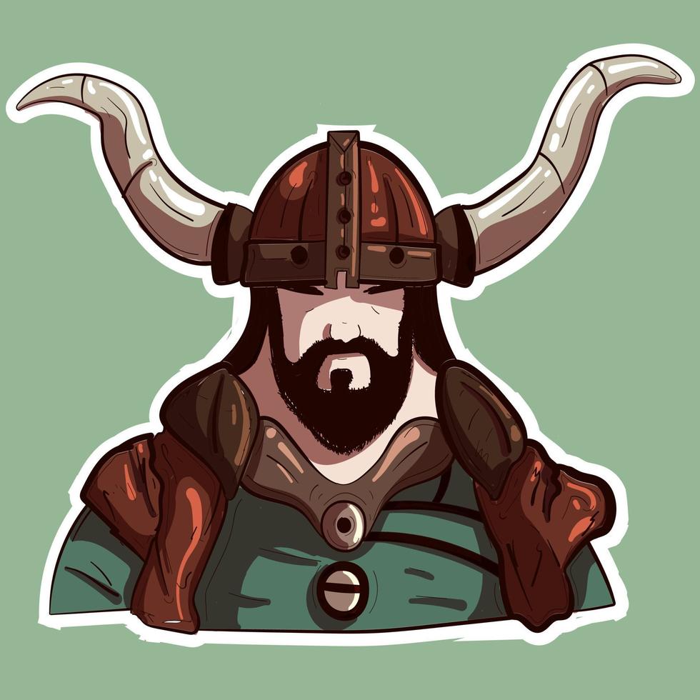 vector ilustración de un poderoso vikingo con casco y armadura. retrato dibujo de un nórdico hombre vistiendo piel y metal