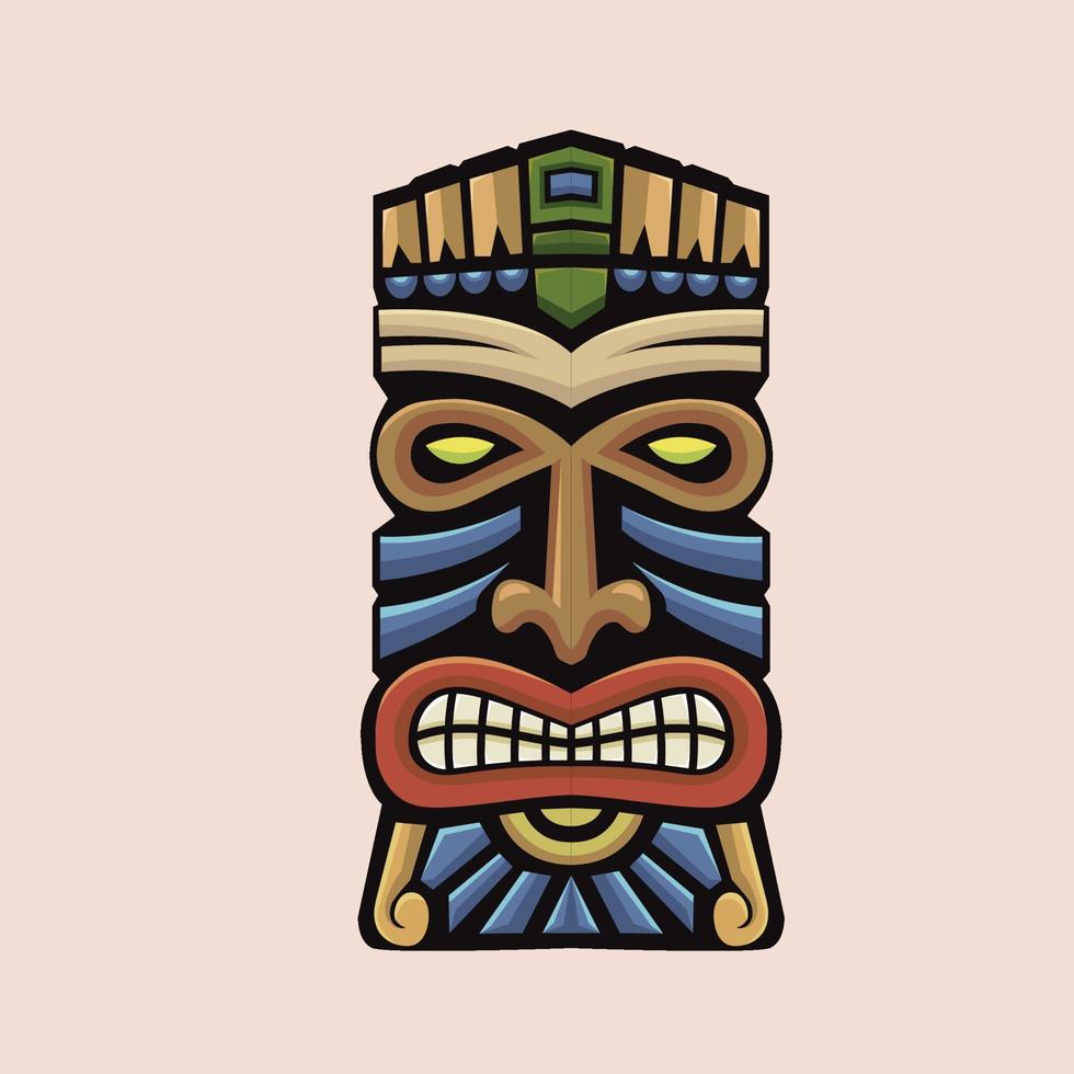 hand drawn Tiki tribal wooden mask vector illustration
