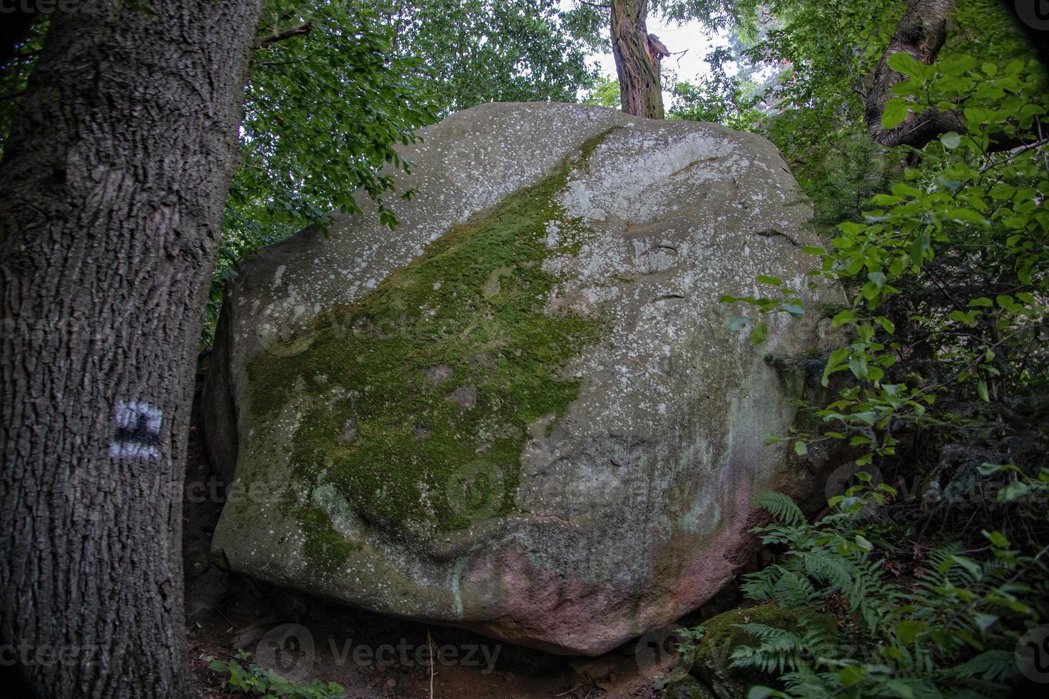 devil stone in a forest in the mountains of Pogorzyce in Poland on a summer day photo