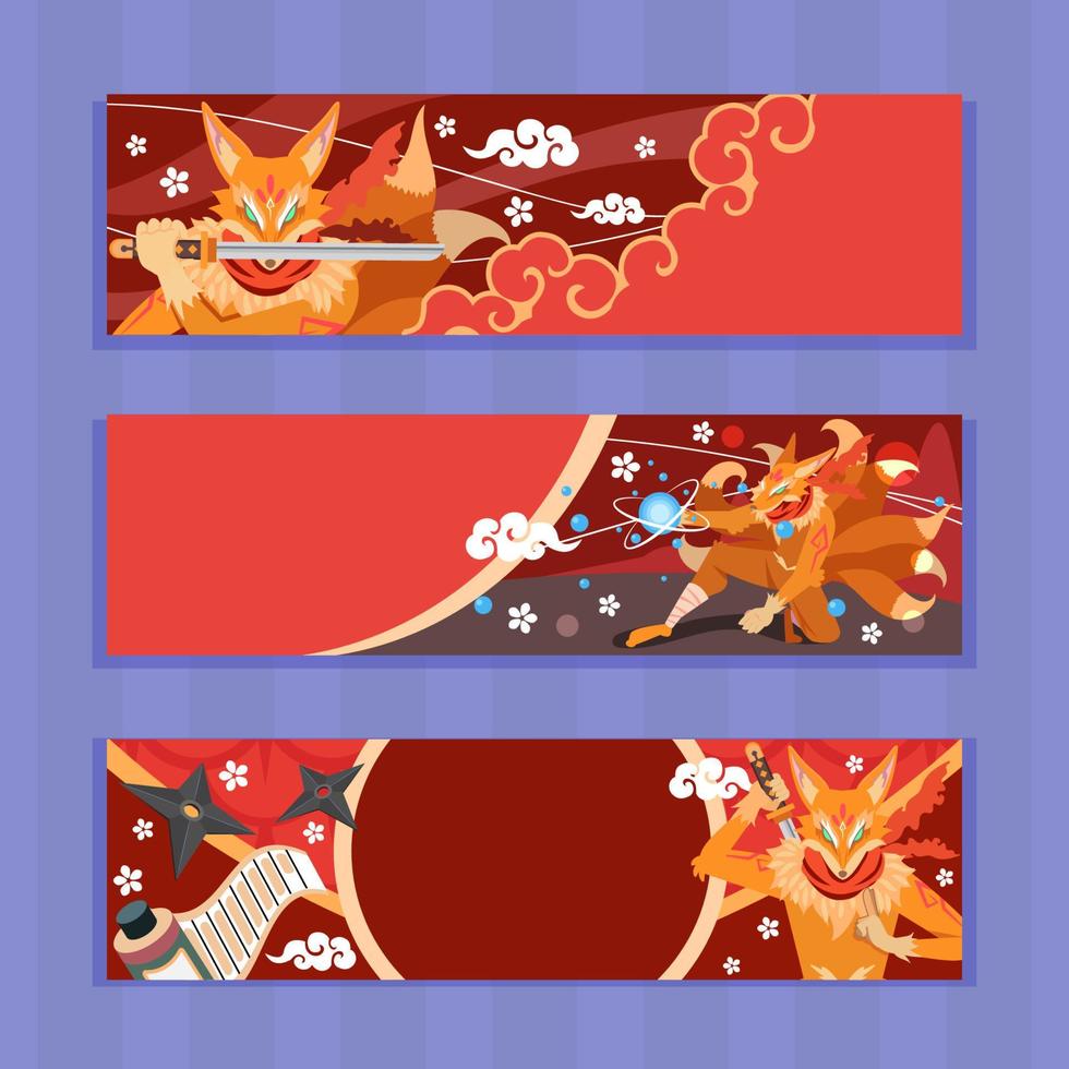 Nine Tails Fox with Ninja Items vector