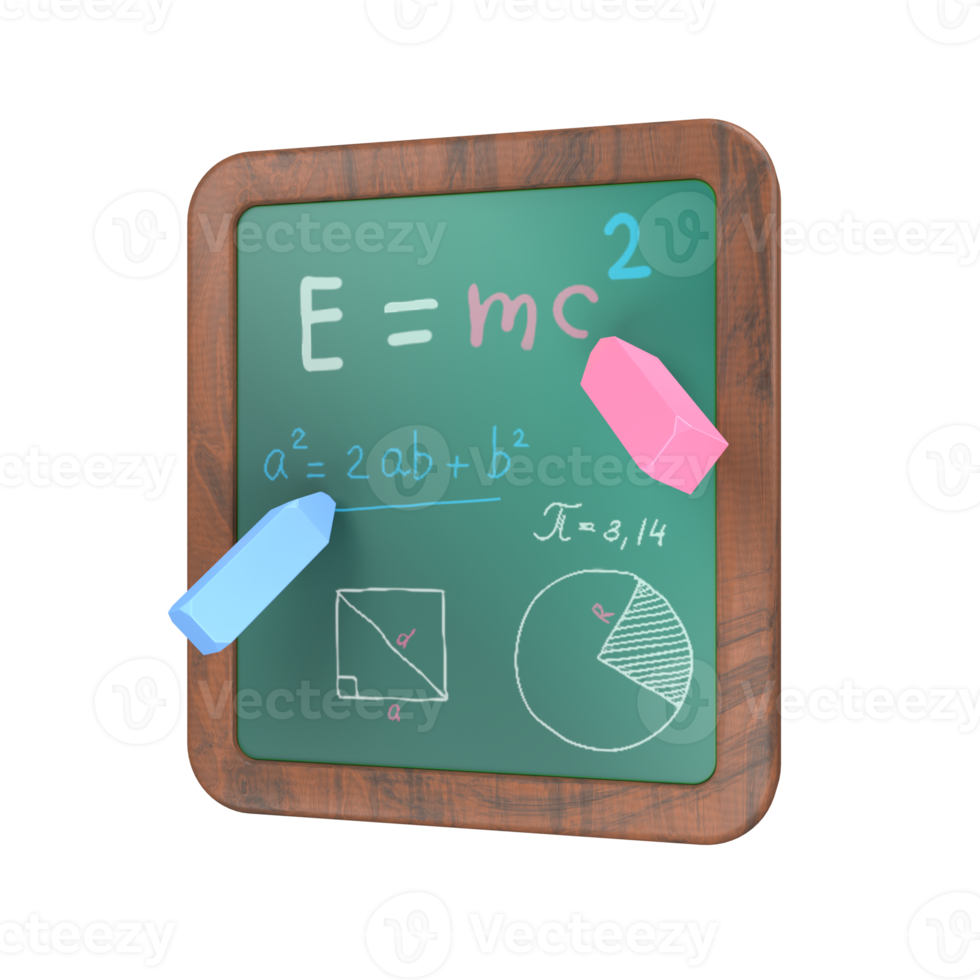 Math lesson chalkboard 3D illustration png