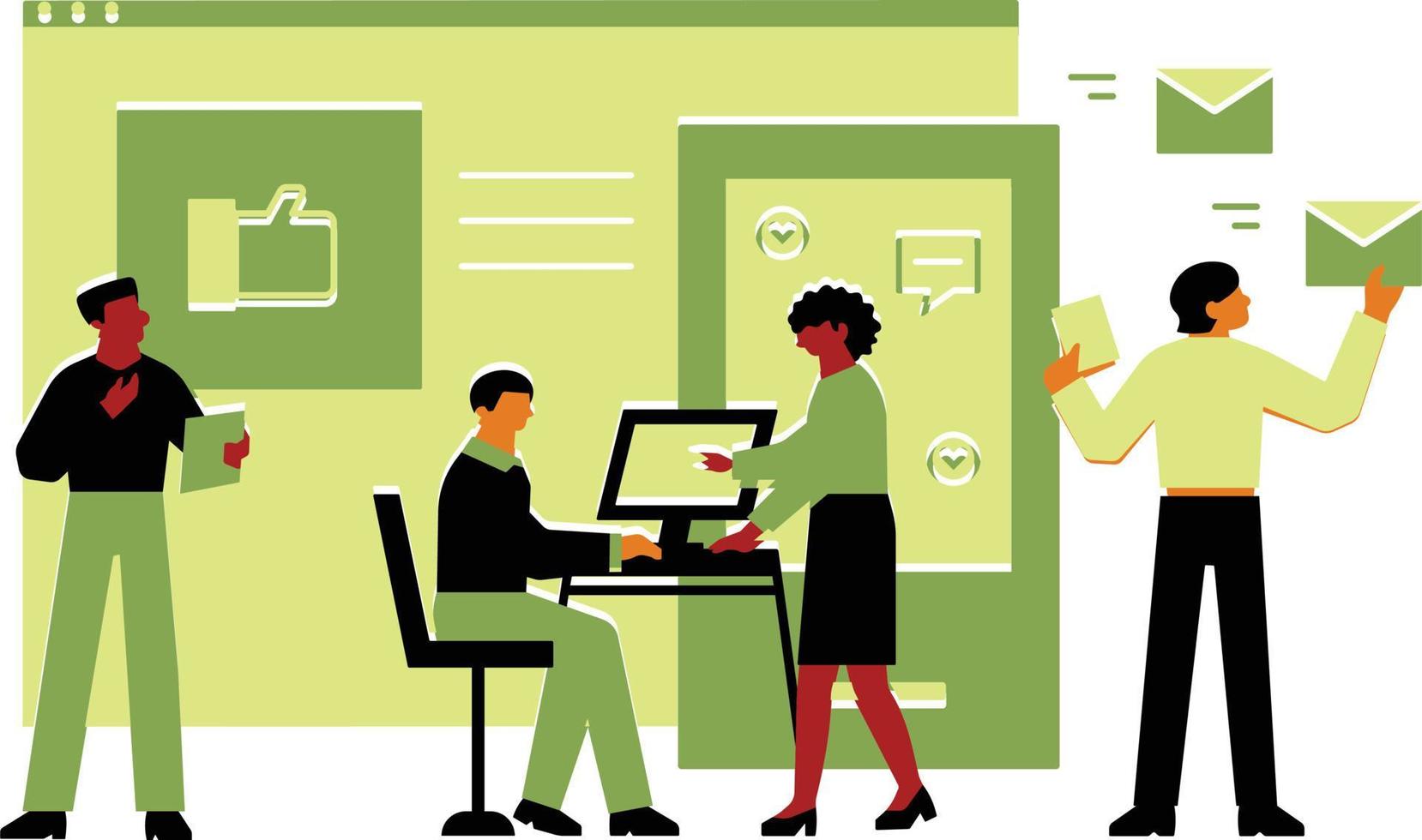 Vector illustration of a group of business people working in office. Flat style design.