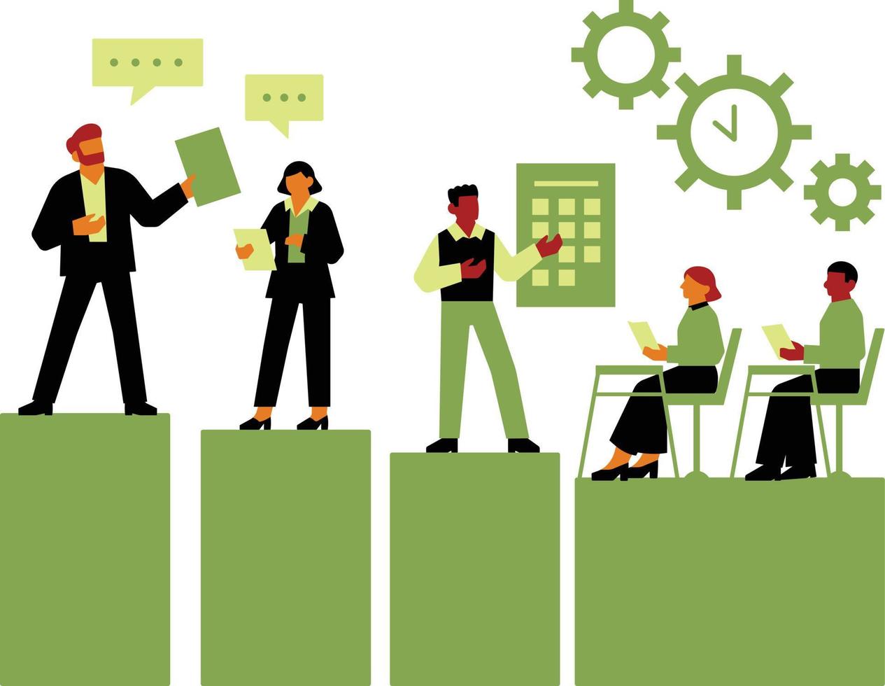 Business people working on the graph. Vector illustration in flat style.
