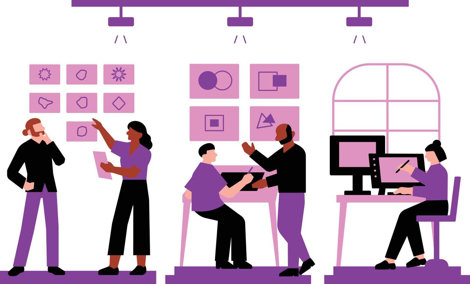 Business people working in office. Teamwork, collaboration, brainstorming concept. Vector illustration in flat style