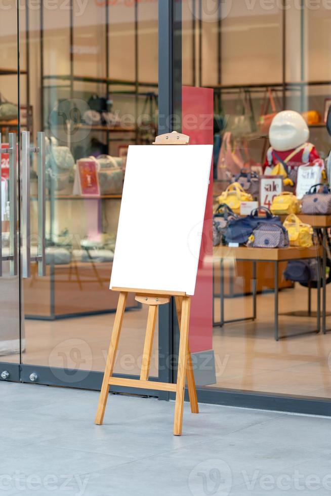 Advertising stand banners mockup, Mock up of a standing poster, Blank wood frame outdoor stand mockup poster display photo