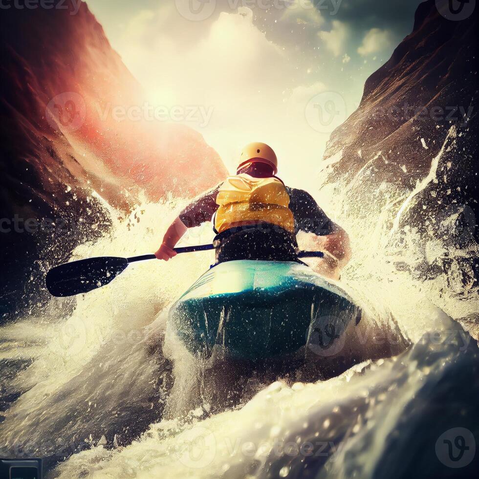 extreme sport rafting whitewater kayaking. Back rest illustration photo