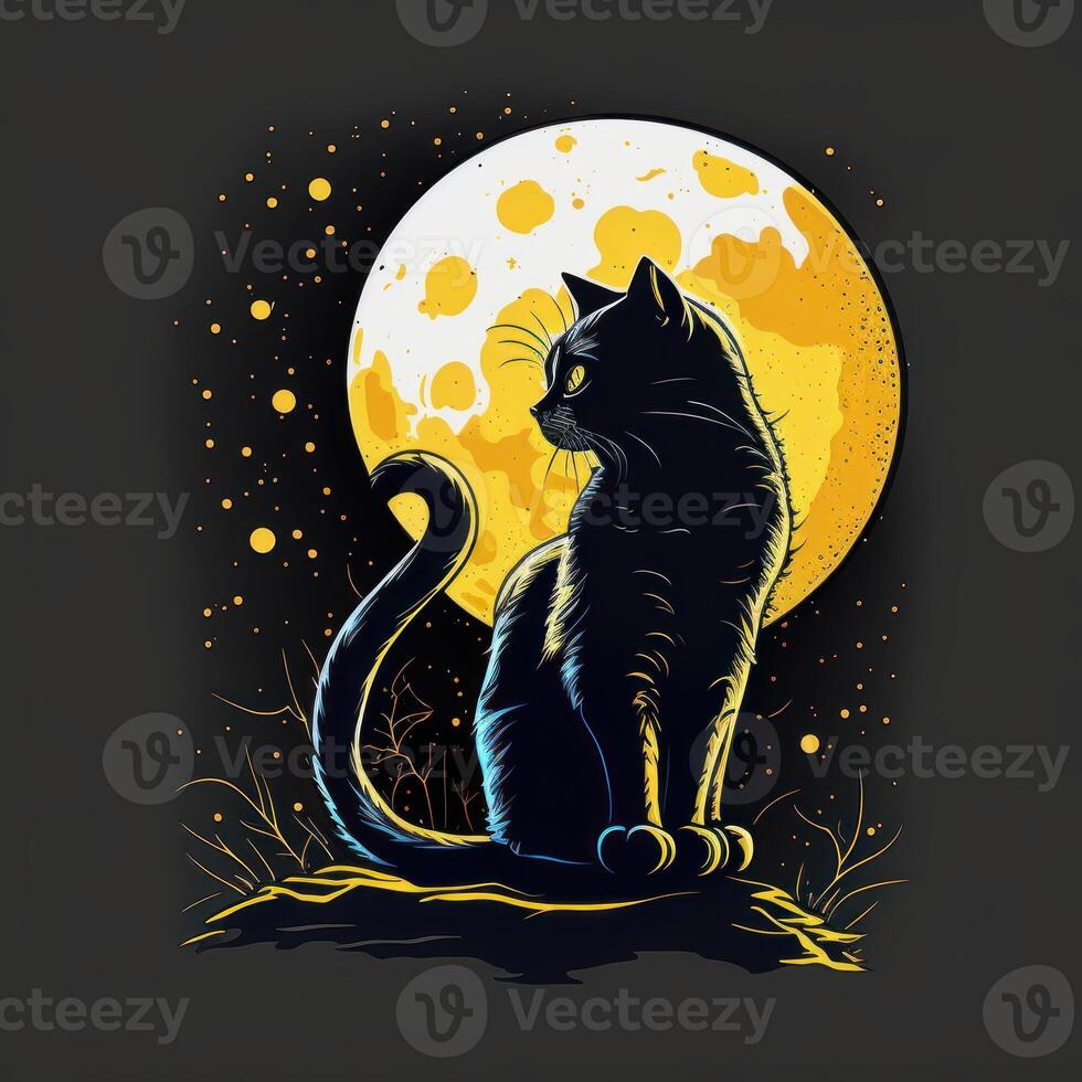 lleno Luna dibujos animados gato estilo en negro antecedentes generativo ai foto