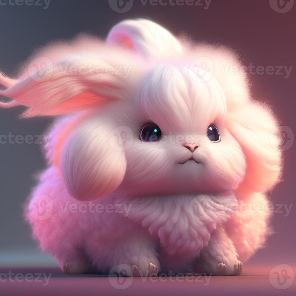 A cute little white rabbit dressed in pink fluffy cloth photo