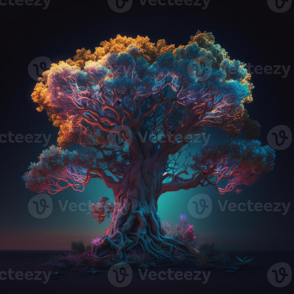 beautiful colorful tree hd surreal LED lights photo