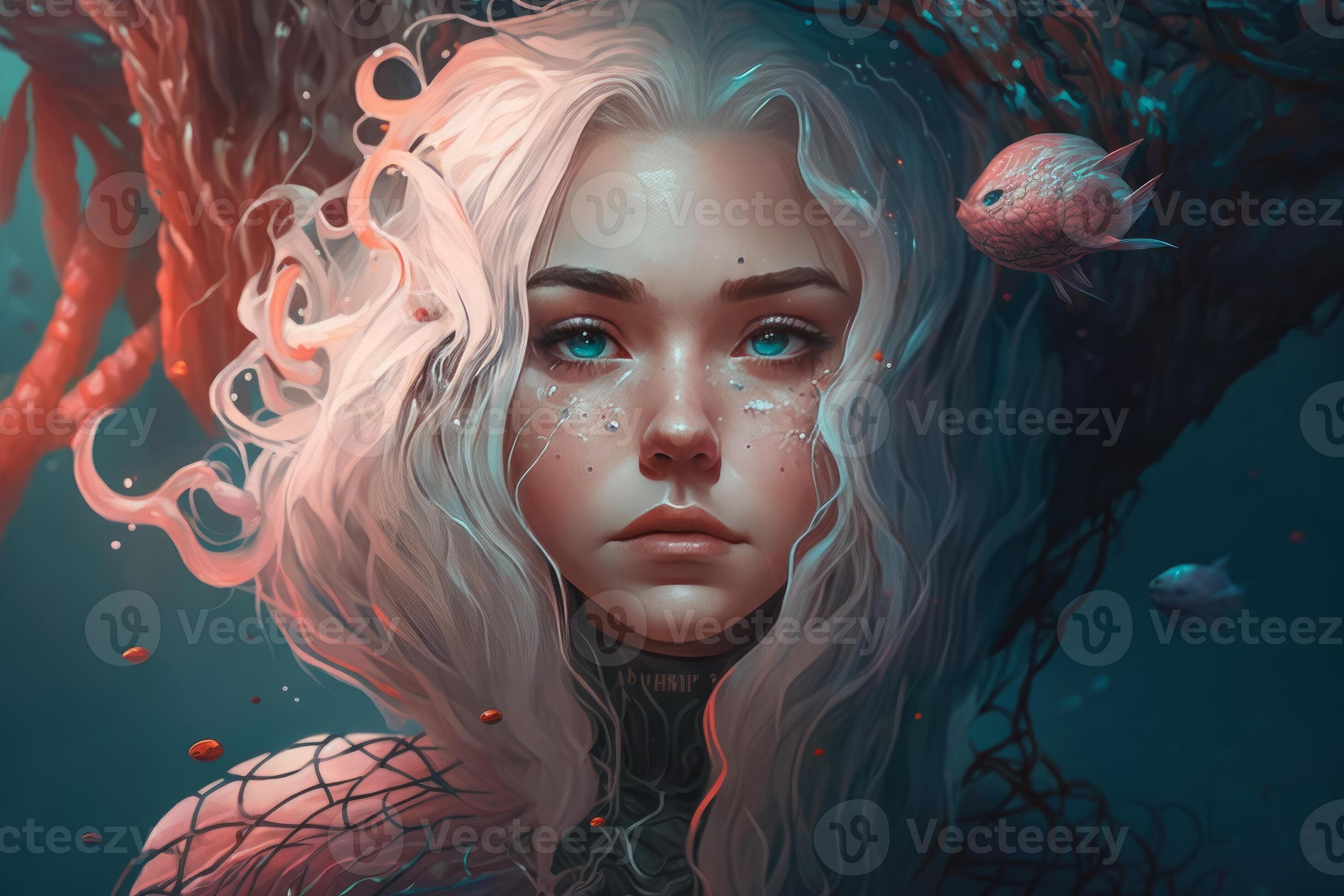 A mermaid face close up under the sea generative AI 22311480 Stock