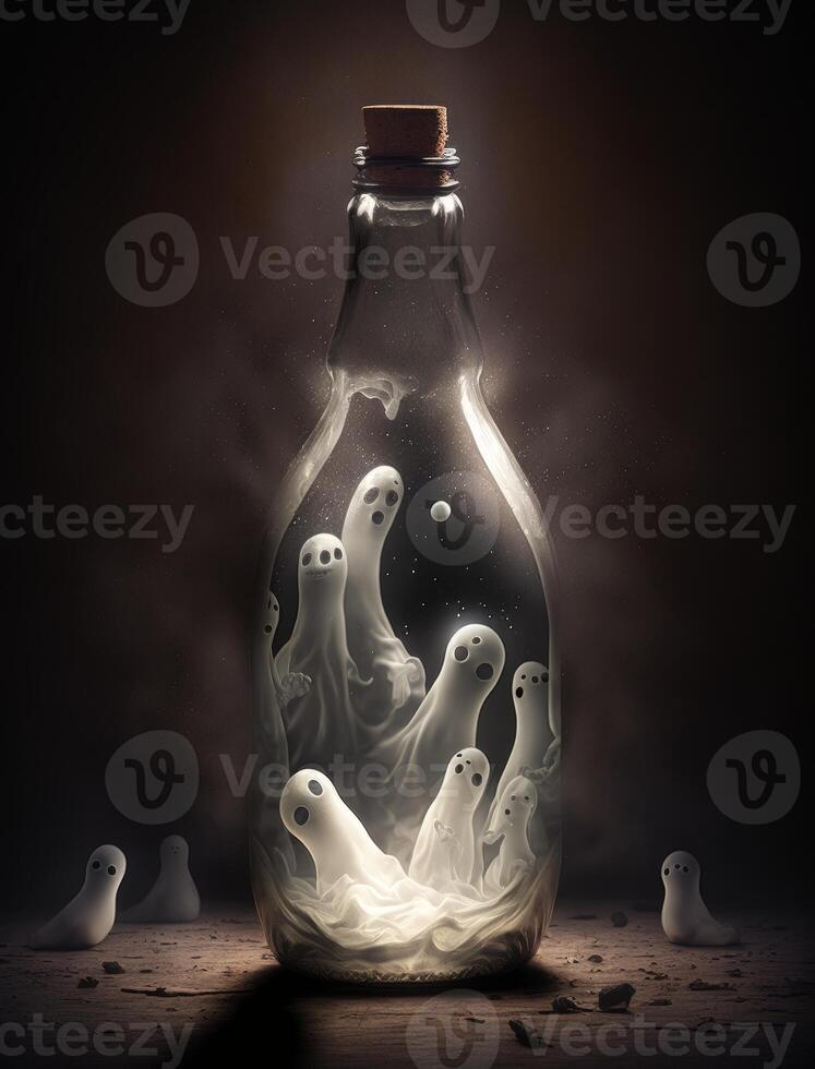 a bottle with eerie ghosts spooky dark image photo