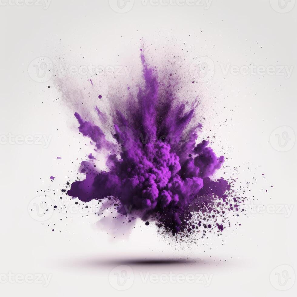 Purple particle explosion on white background photo