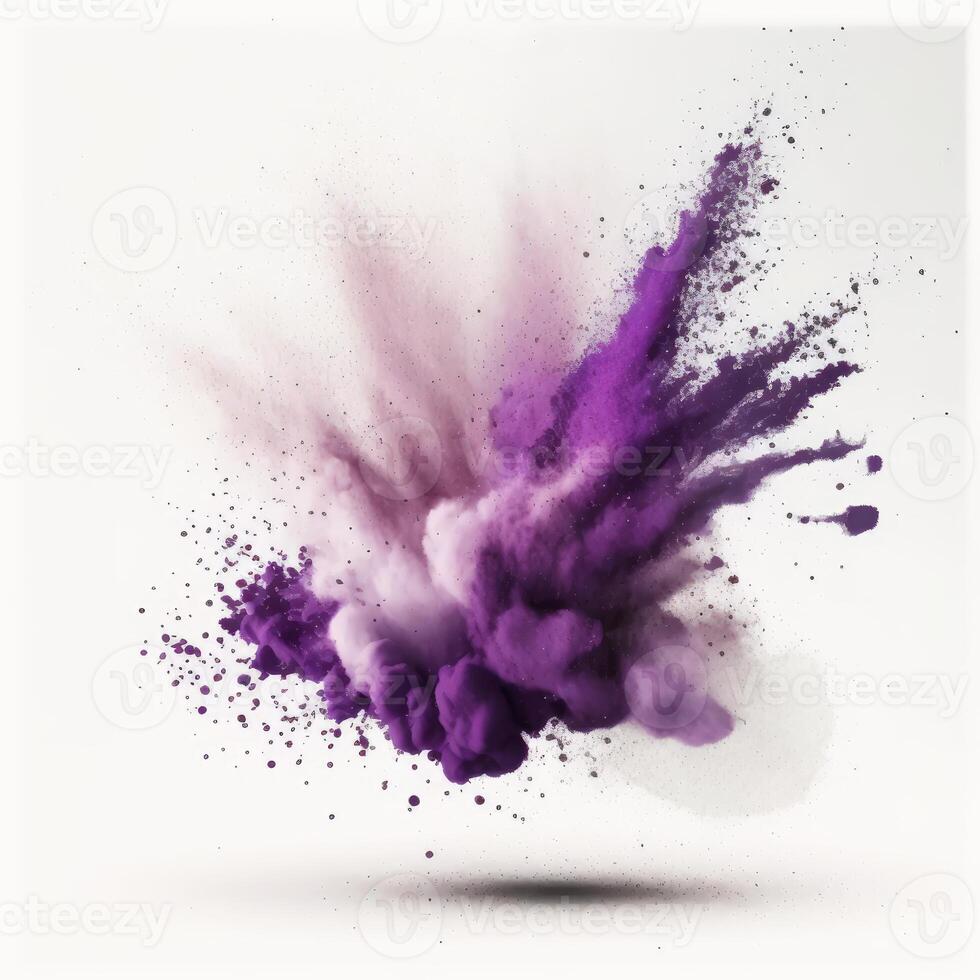 púrpura partícula explosión en blanco antecedentes generativo ai foto